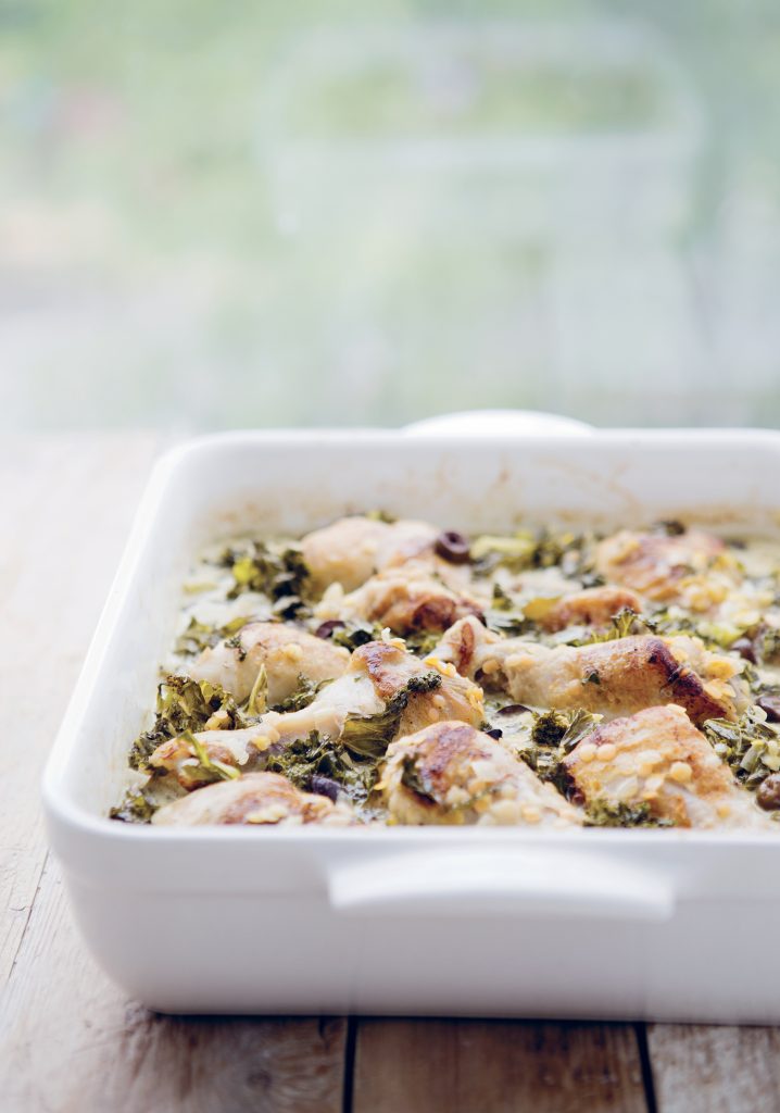 Mijoté de poulet, lentilles rouges, crème & moutarde