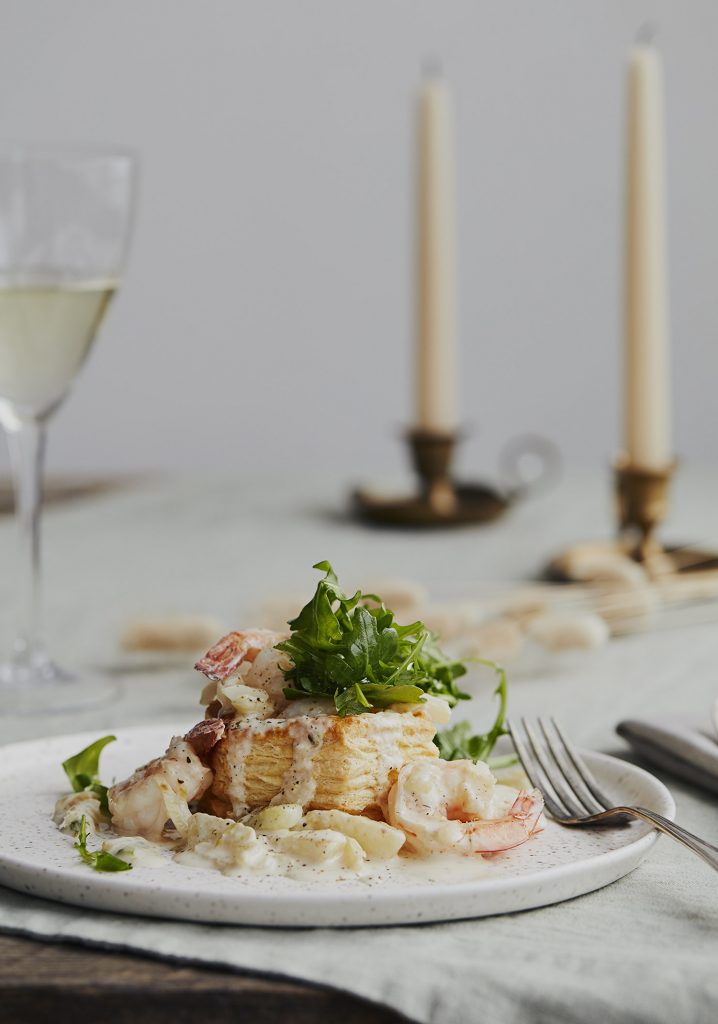 Timbales aux crevettes et au fenouil & sauce à la crème et au citron