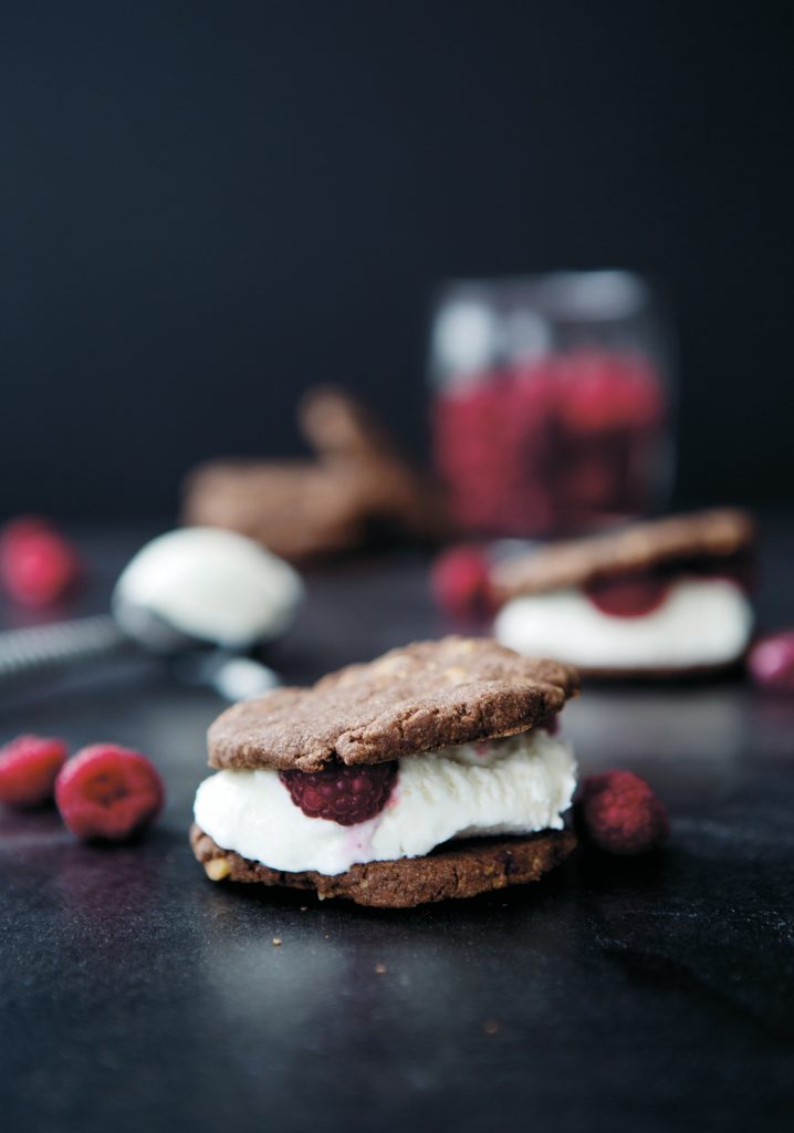 Quick-fix chocolate & raspberry ice cream sandwiches