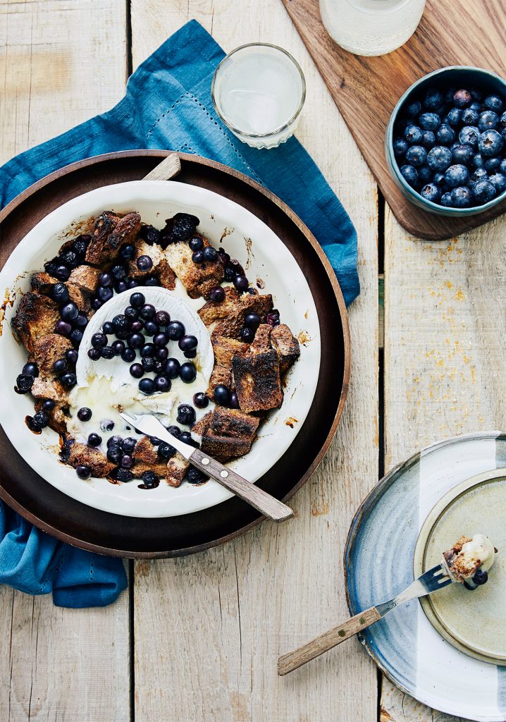 Blueberry filled melted brie & roasted cinnamon bread