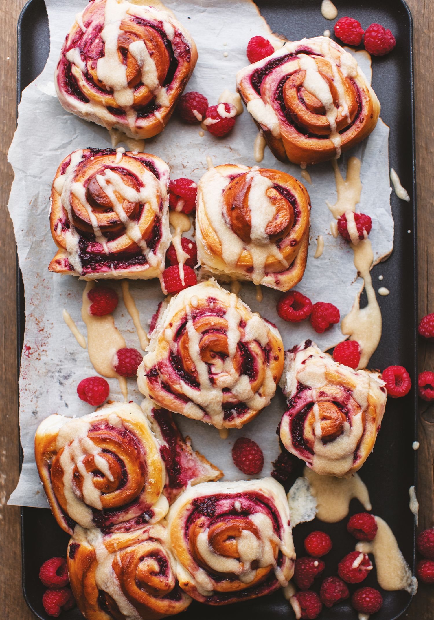 Brioches aux framboises & à l’érable - Trois fois par jour
