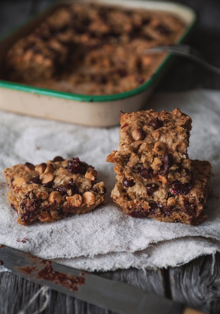 Cranberry dark chocolate & caramel almond squares