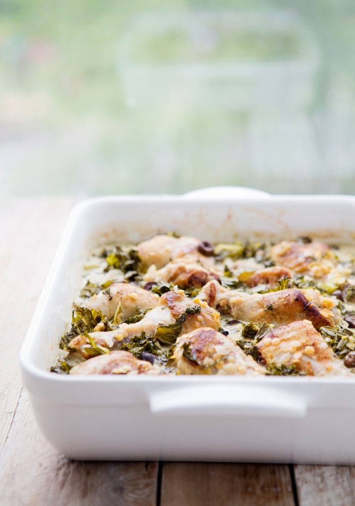 Mijoté de poulet, lentilles rouges, crème & moutarde