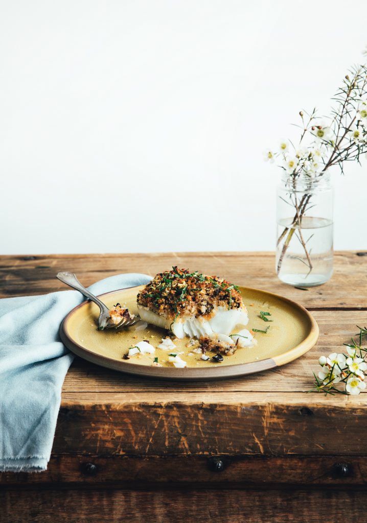 Mint, lemon & olive haddock en croûte