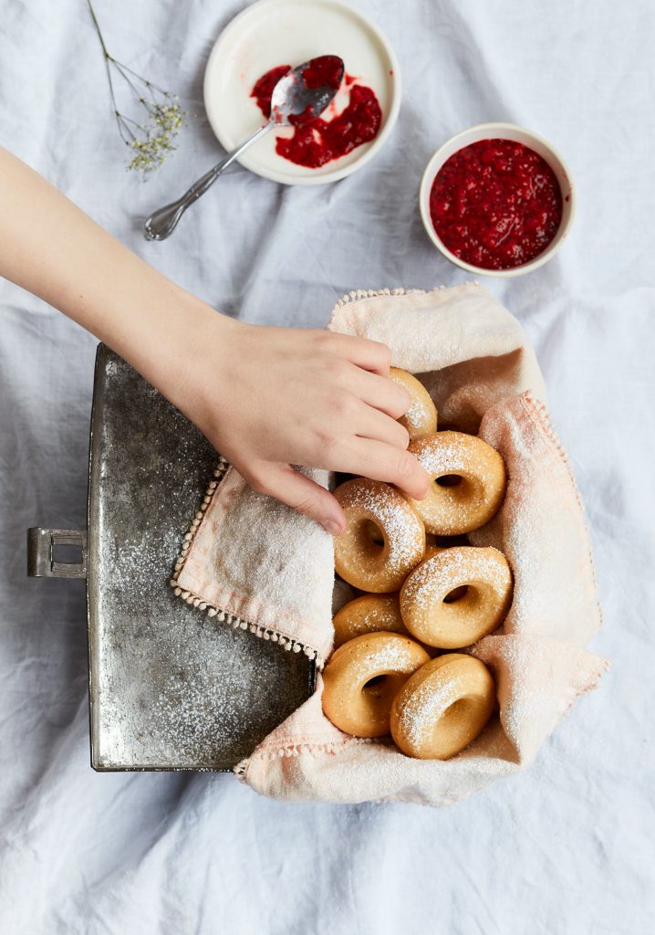 Oven baked donuts with strawberry & chia seed jam (lactose free)