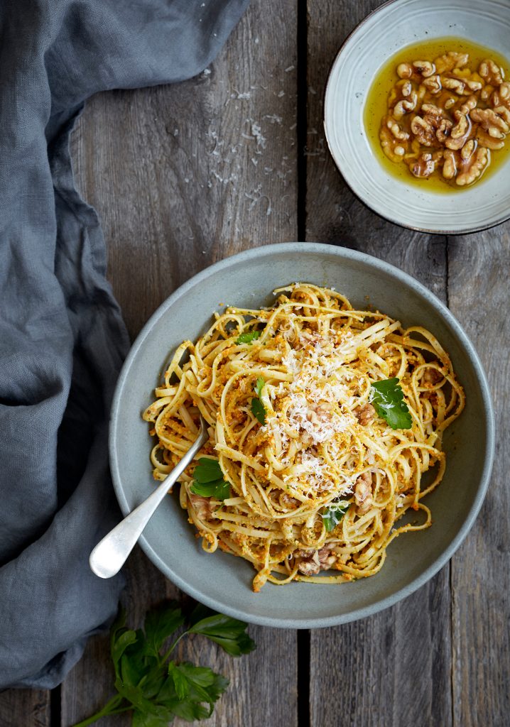 Carrot tapenade gluten-free linguine