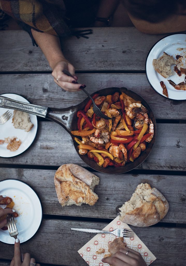 Crevettes, chorizo et poivrons grillés