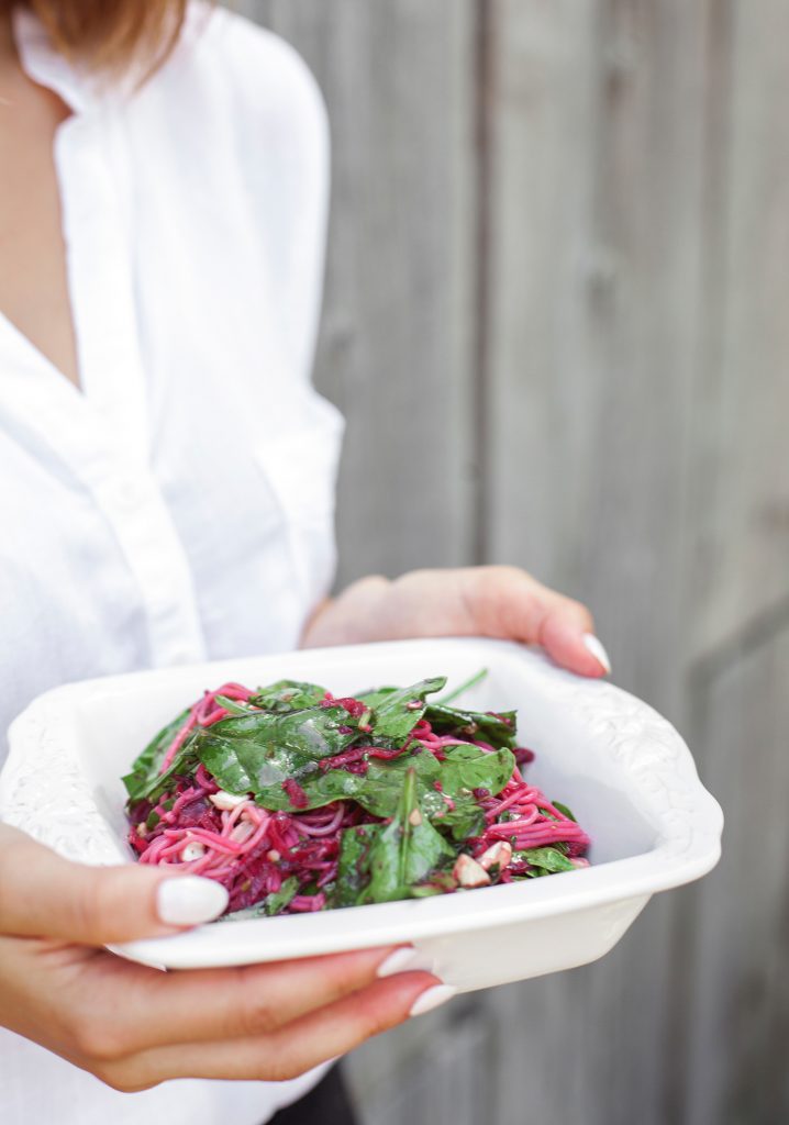 Soba noodle salad with beet & chimichurri sauce