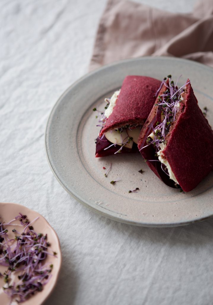 Beets, apple & goat cheese spread sandwich