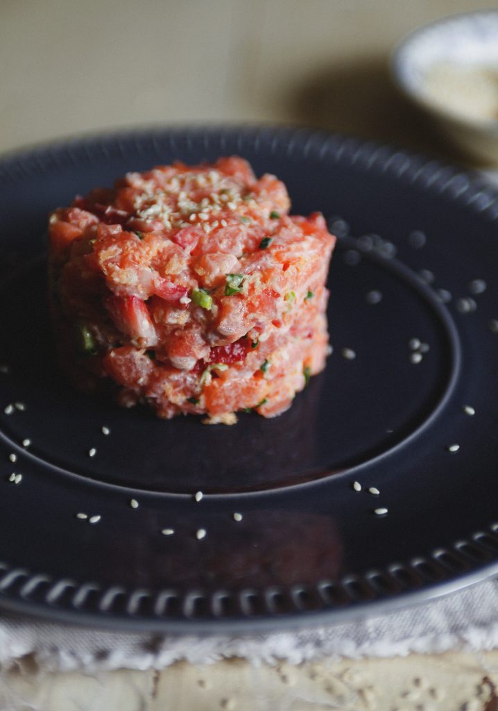 Salmon Tartare With Strawberries Spicy Mayonnaise