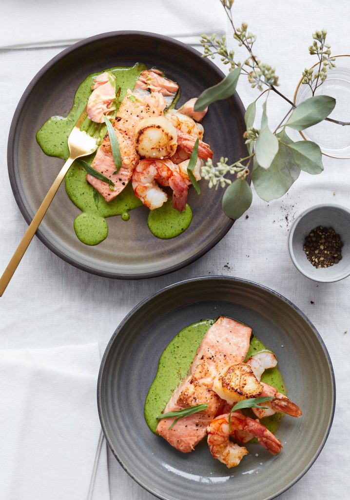 Trio de la mer & émulsion aux herbes