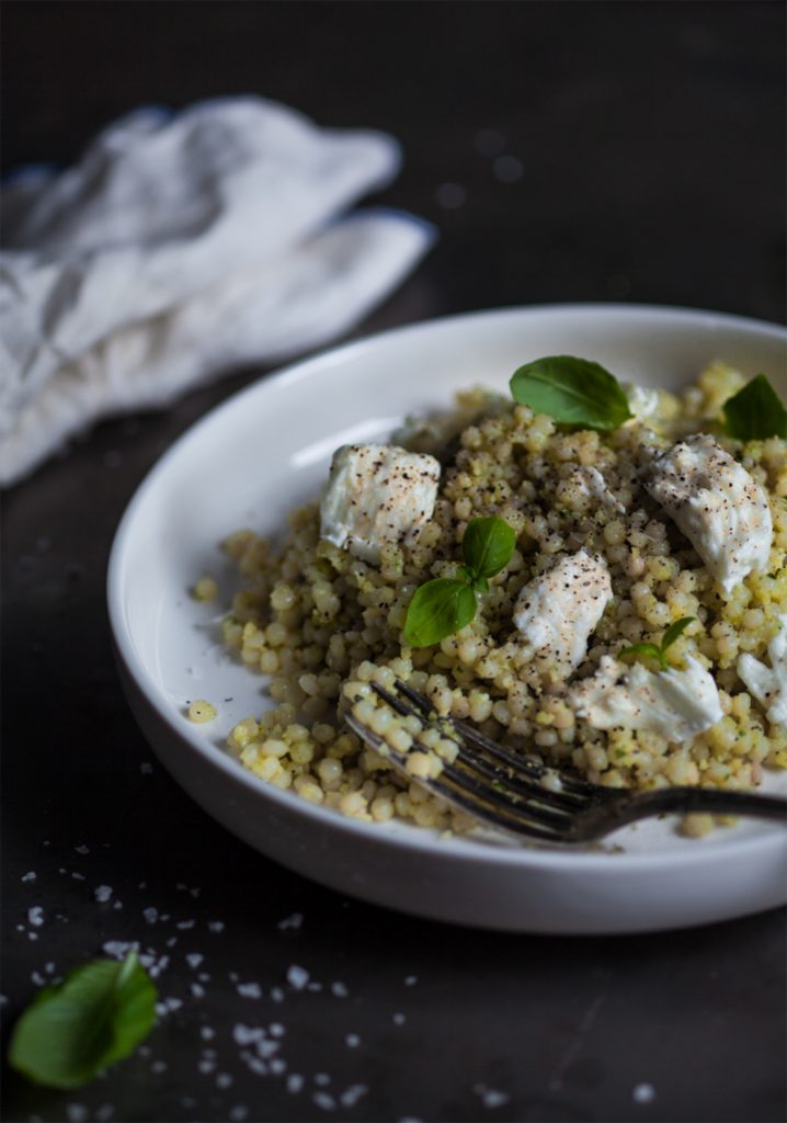 Israeli couscous with almond pesto & mozzarella di bufala