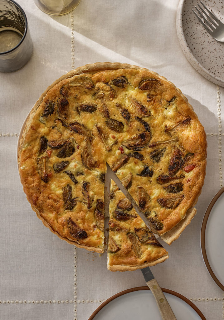 QUICHE AUX CHOUX DE BRUXELLES, PANCETTA & CHÈVRE